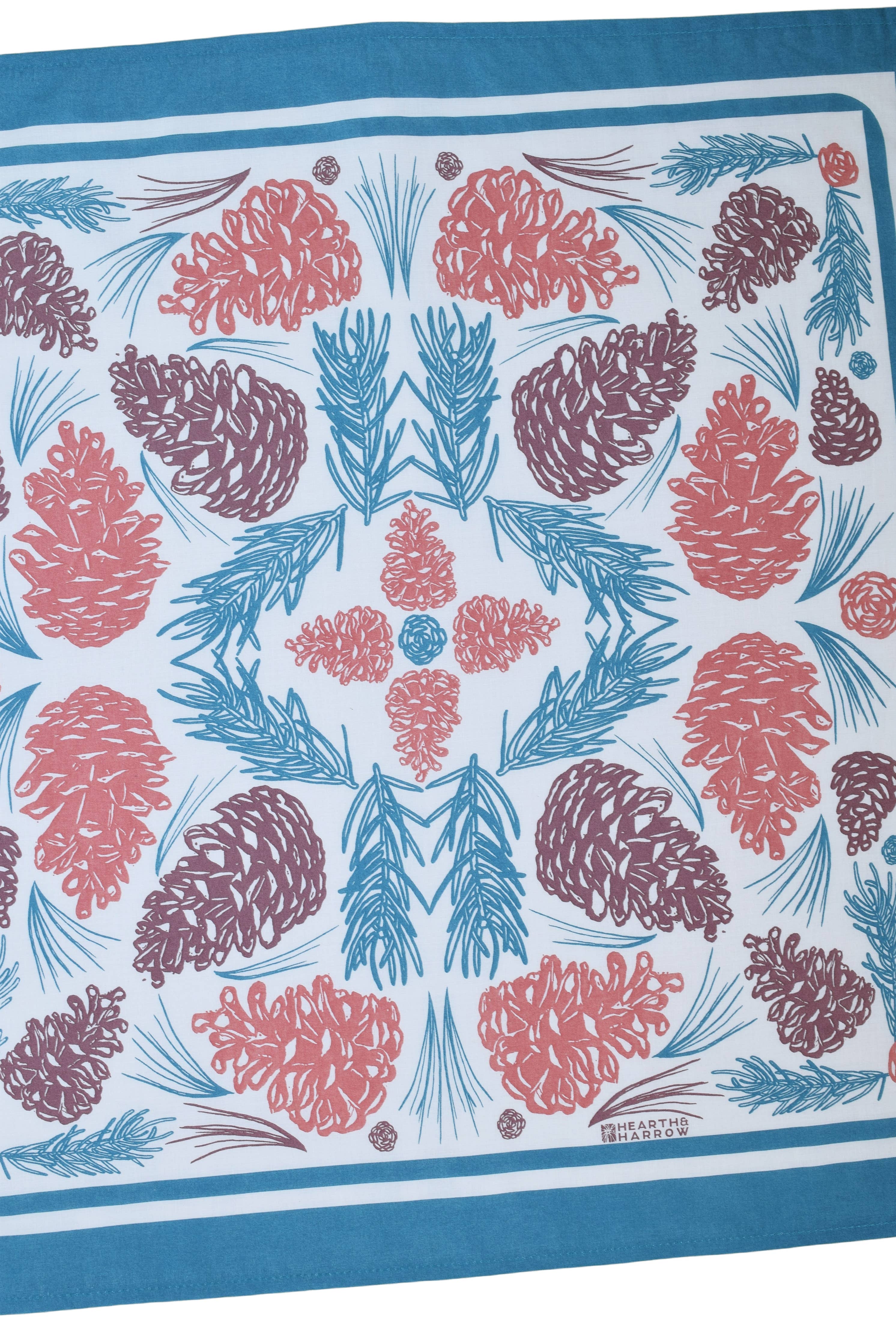 Pine Cone Bandana - 100% Cotton - Woodland - Blue/Green