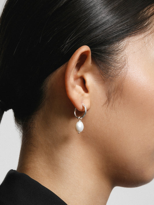 Pearl Hoops | Sterling Silver