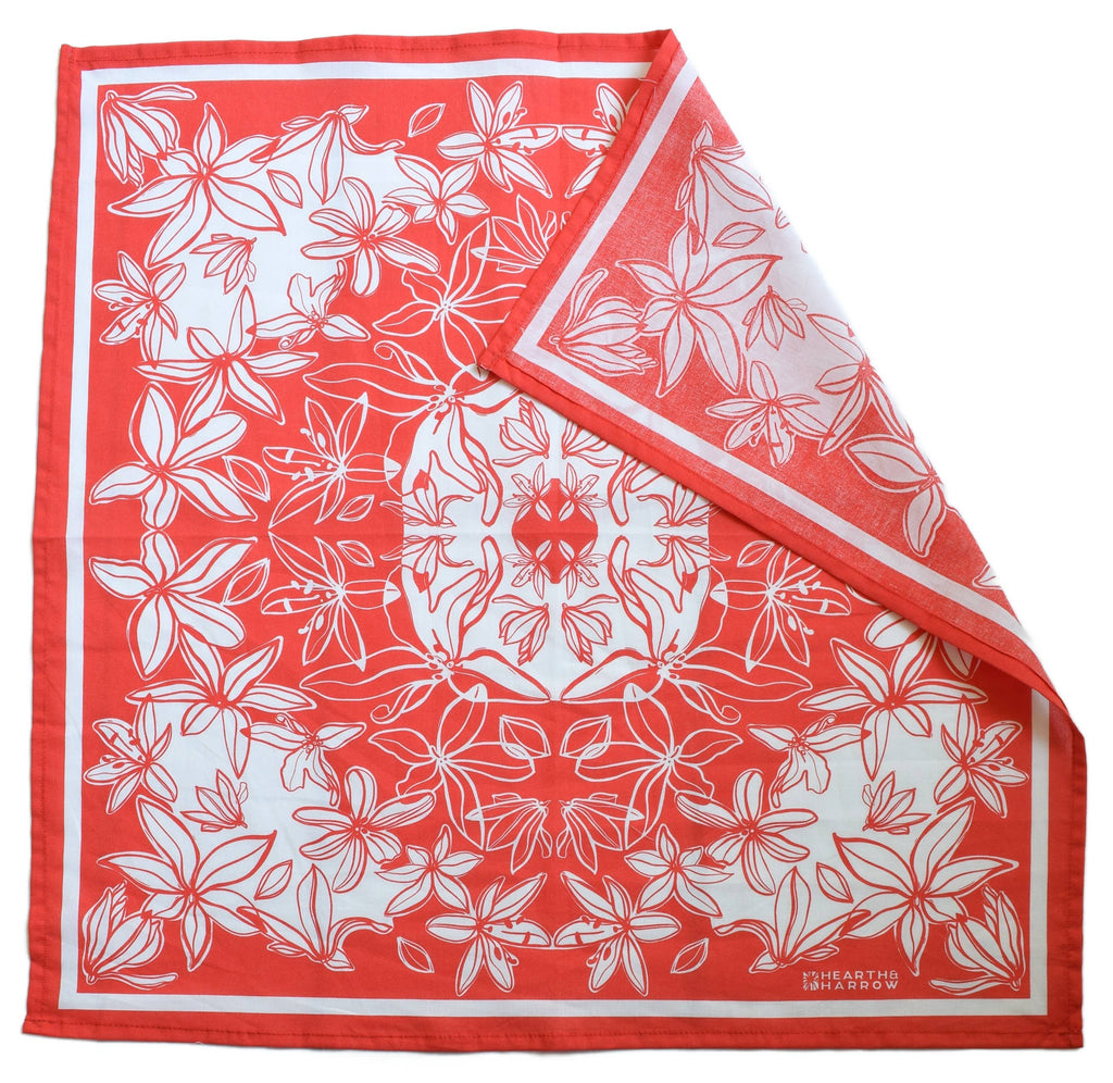 Flower Bloom Bandana - 100% Cotton - Hand Printed - Red