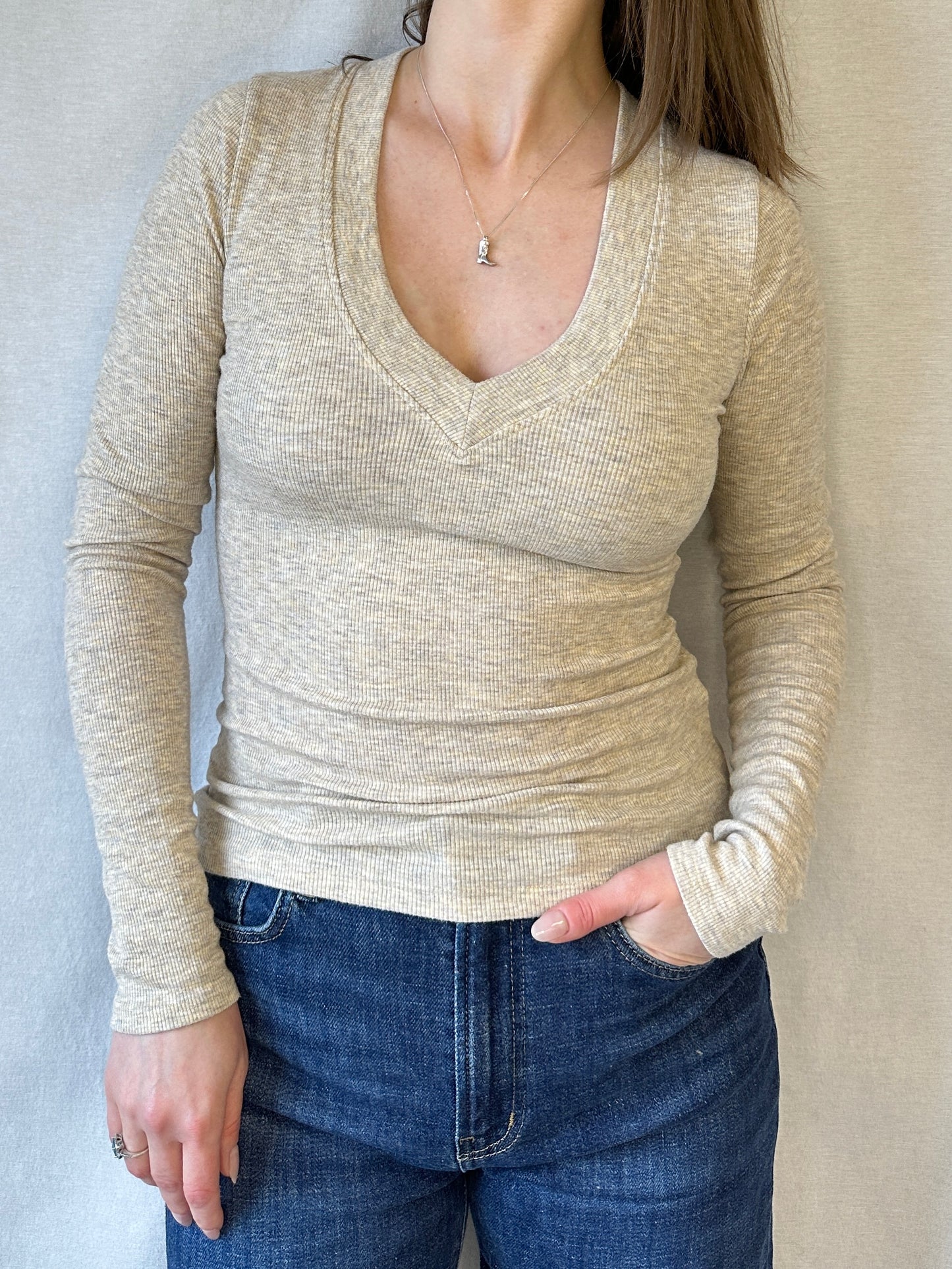 Viola Ribbed V-Neck | Oatmeal