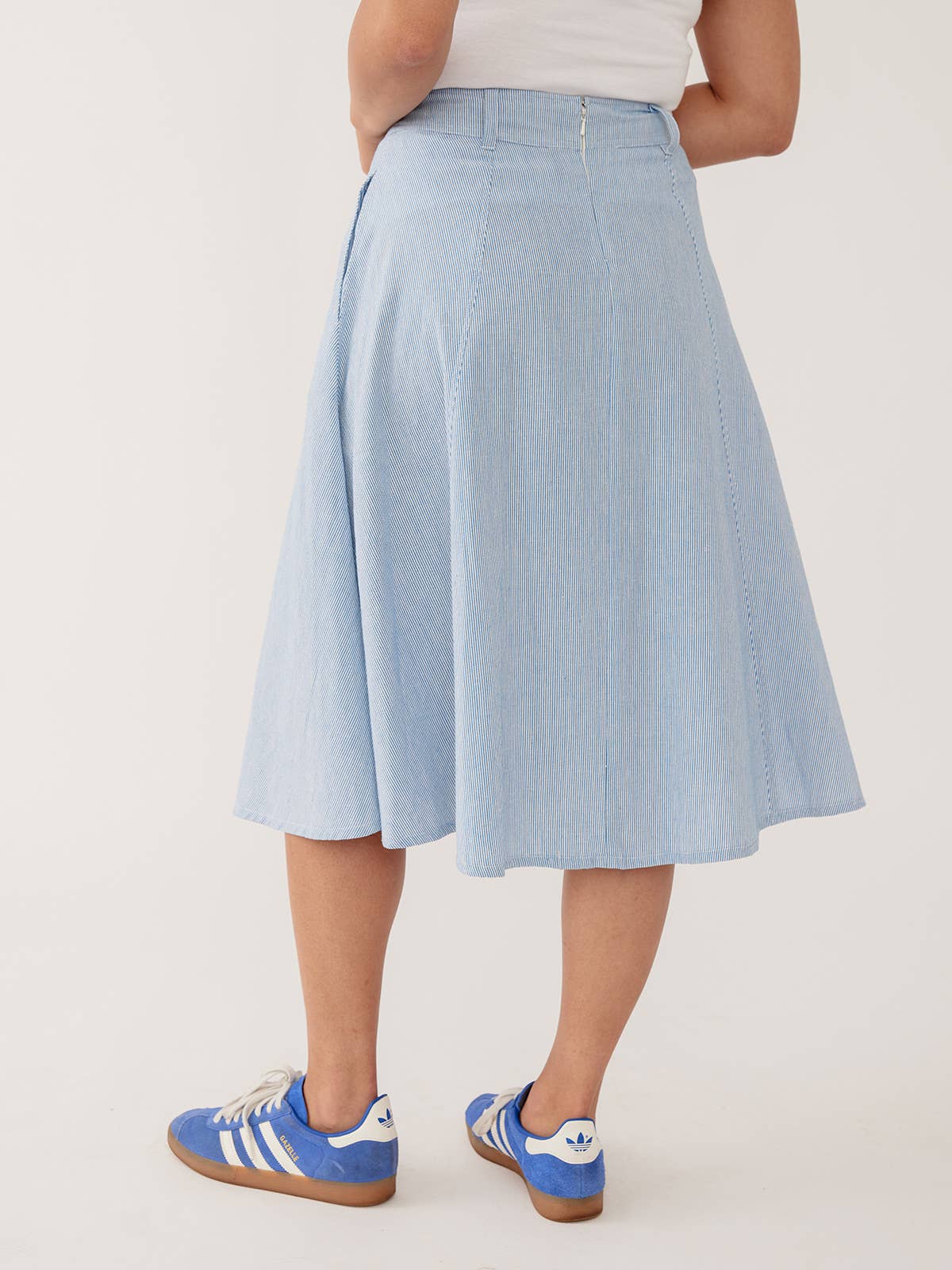 Emma Skirt Blue Stripe Linen Cotton
