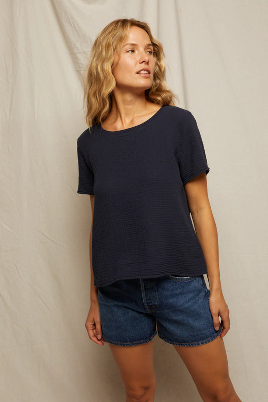 Charlotte Gauze Tee | Navy
