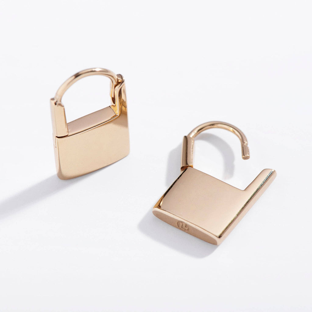 Padlock Huggie Hoops | Gold