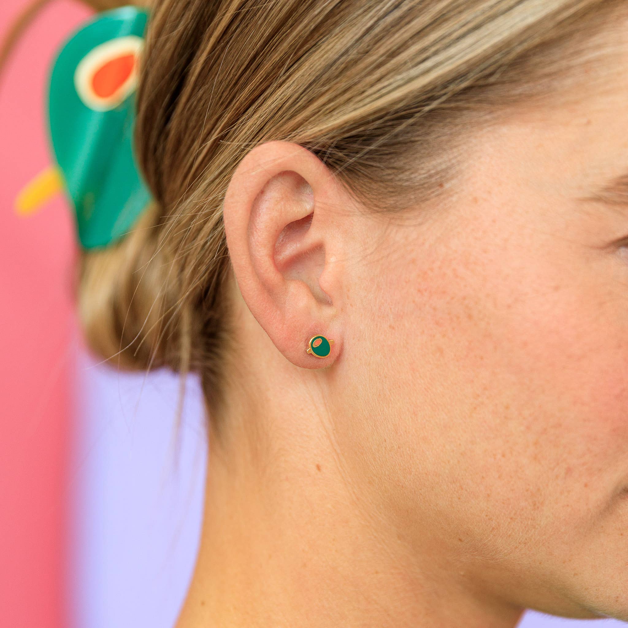 Olive Enamel Stud Earrings