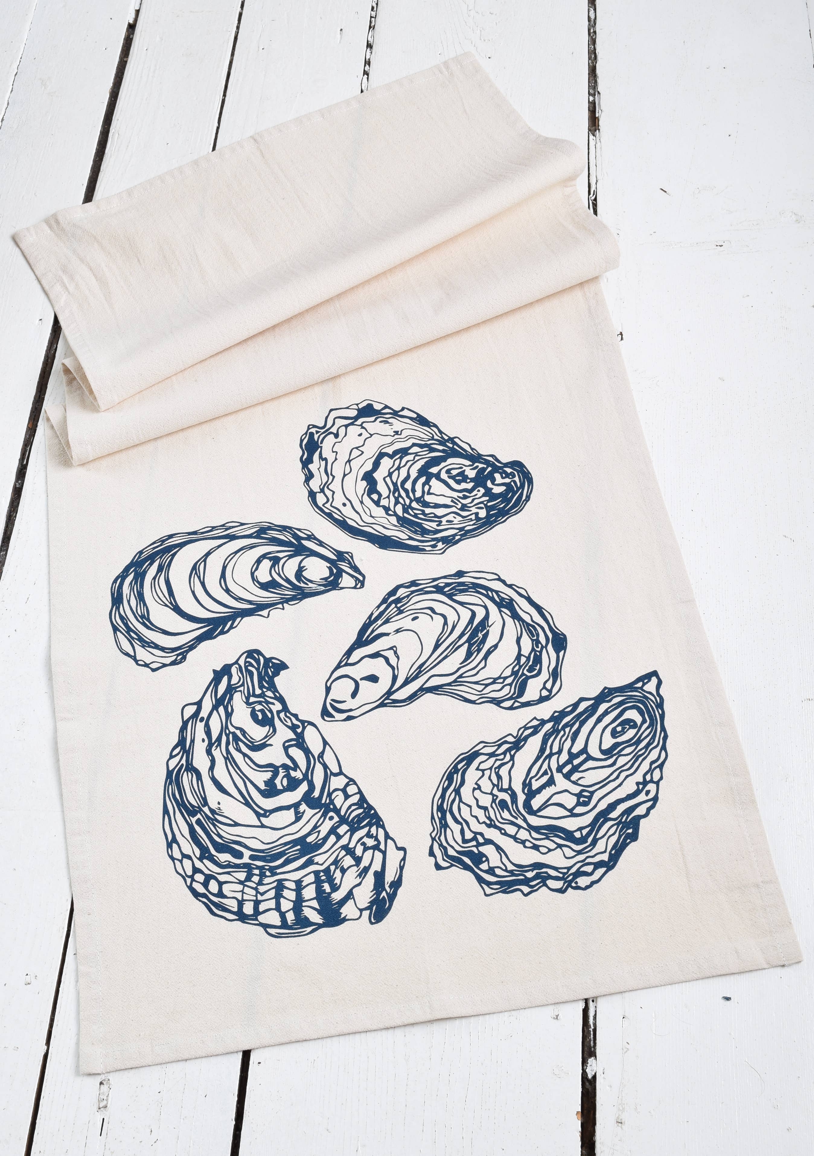 Oyster Tea Towel in Navy Blue - Organic Cotton