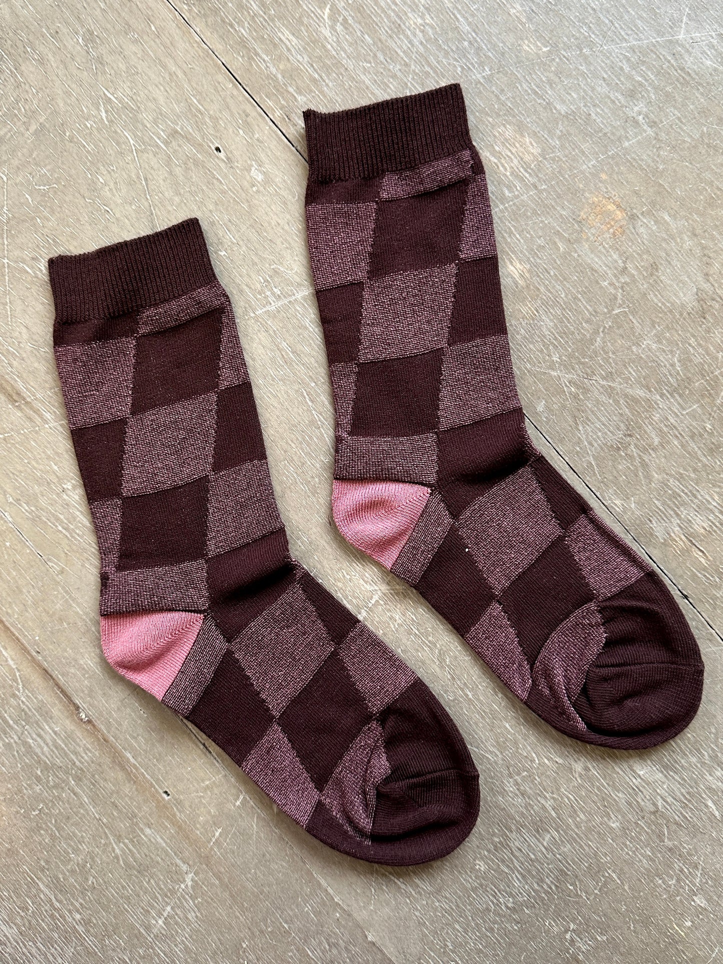 Dark Pink Retro Crew Socks