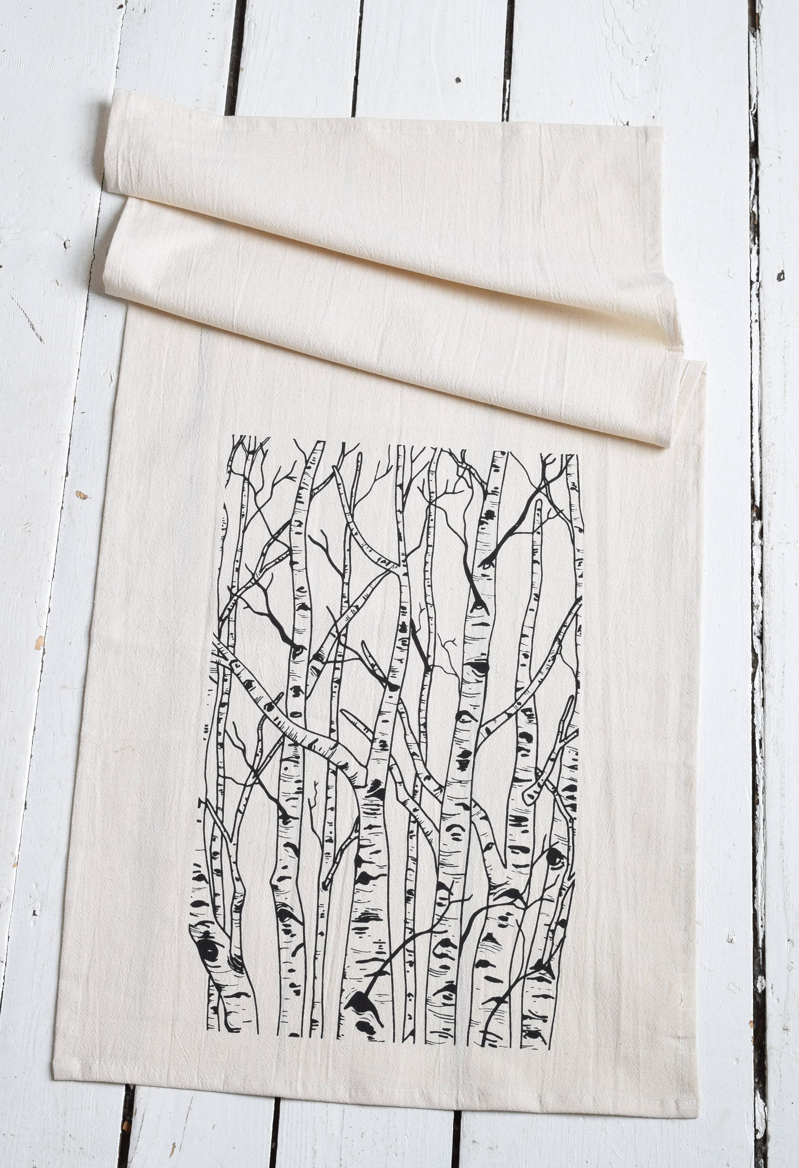 Organic Cotton Birch Tree Tea Towel - Black - Trees Kitchen