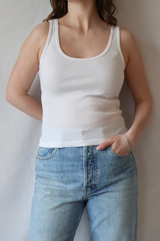 Mia Scoop Neck Layering Tank | White