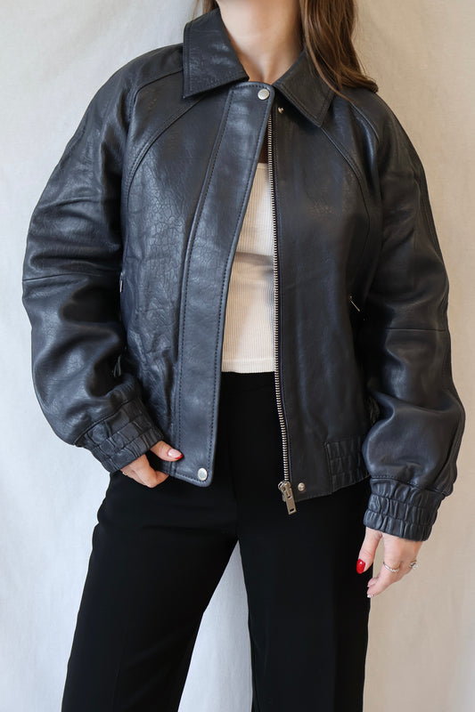 Sanula Leather Bomber | Asphalt