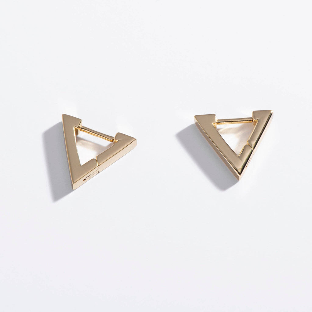 Triangle Huggie Hoops | 14k gold-plated brass
