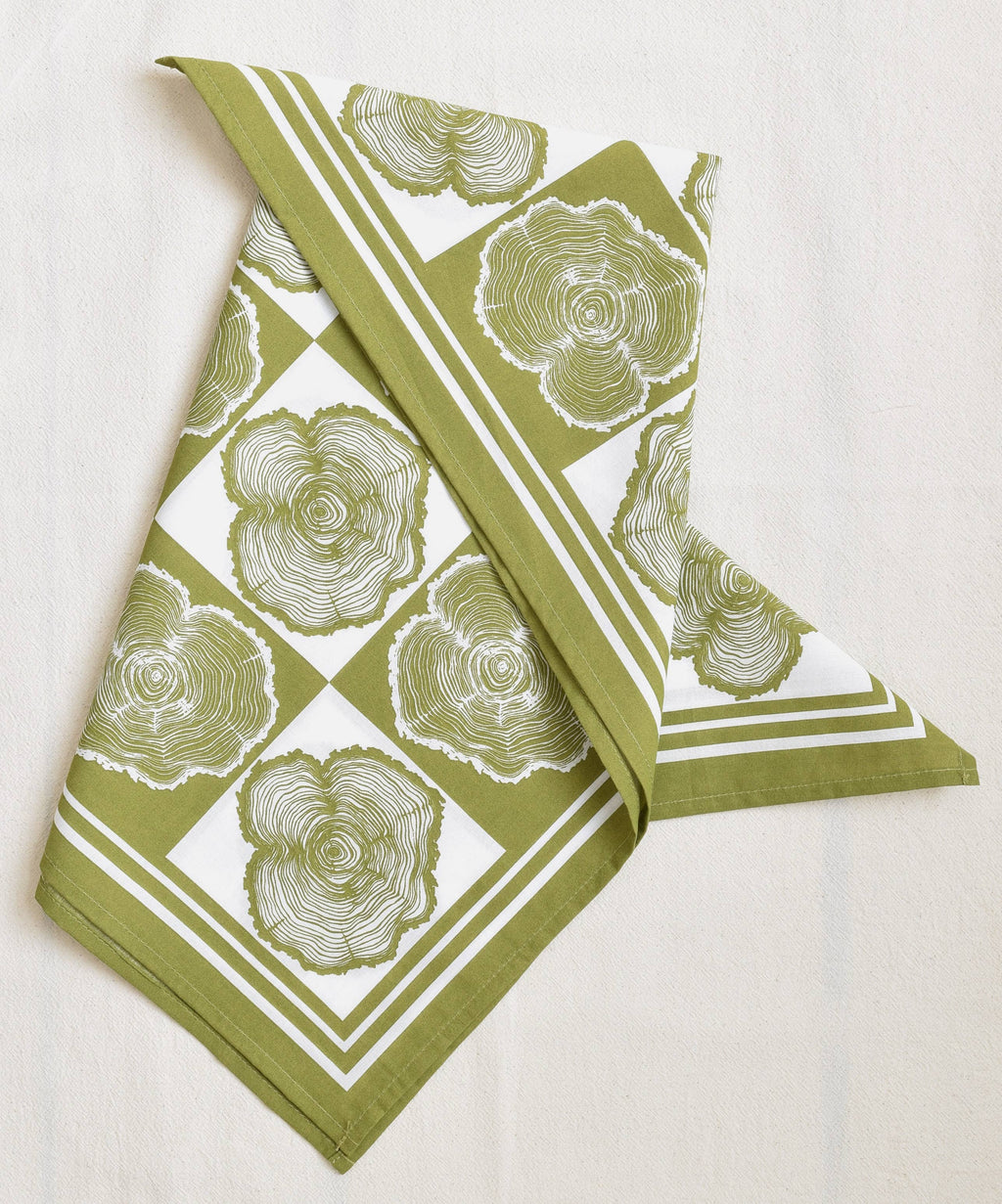 Tree Ring Bandana - 100% Cotton - Olive Green Print