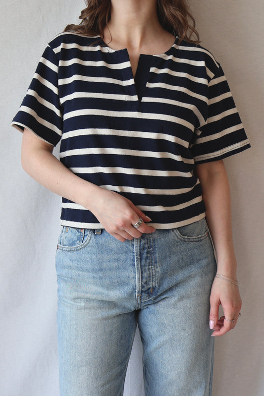 Sarah Boxy Tee | Navy Stripe