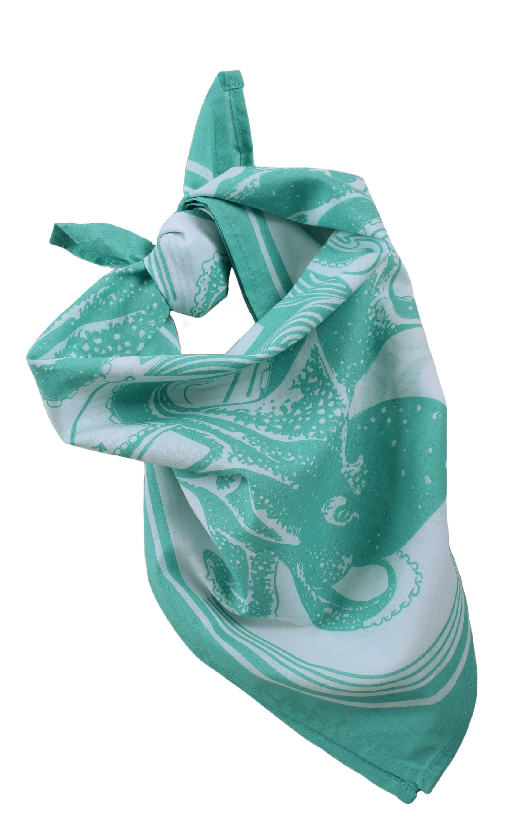 Octopus Bandana - 100% Cotton - Nautical Print - Mint Green