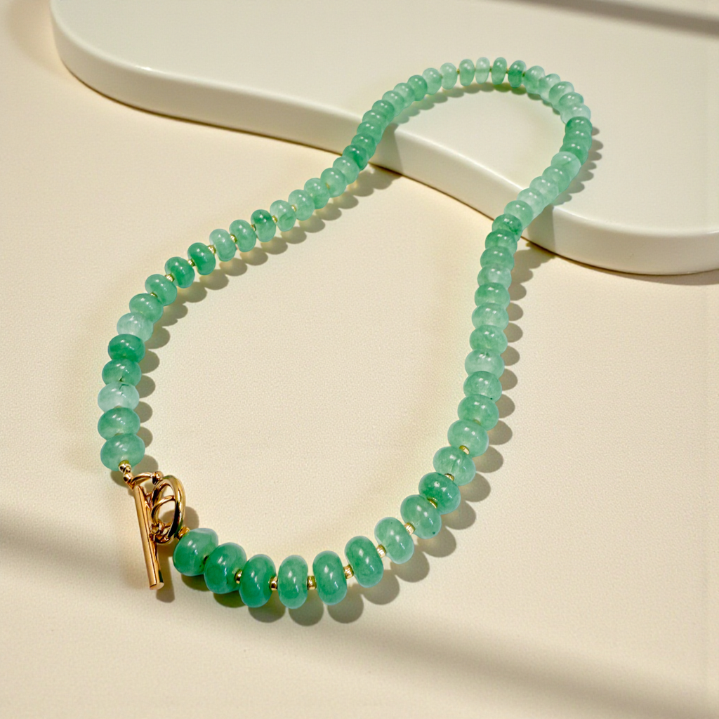 Bold Gemstone Beaded Necklace Green Jade