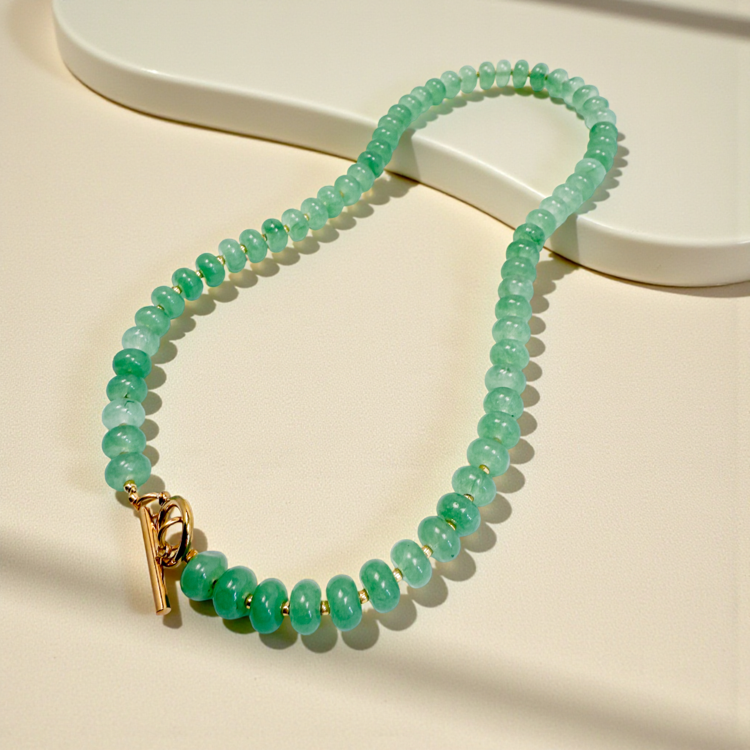Bold Gemstone Beaded Necklace Green Jade