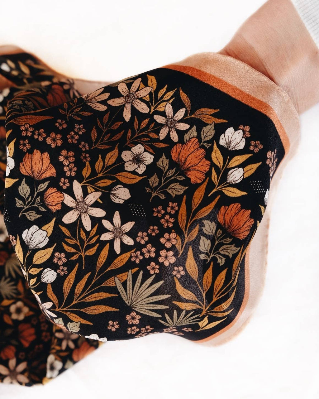 100% Silk Bandana Scarf -Midnight Garden Floral Western Wear