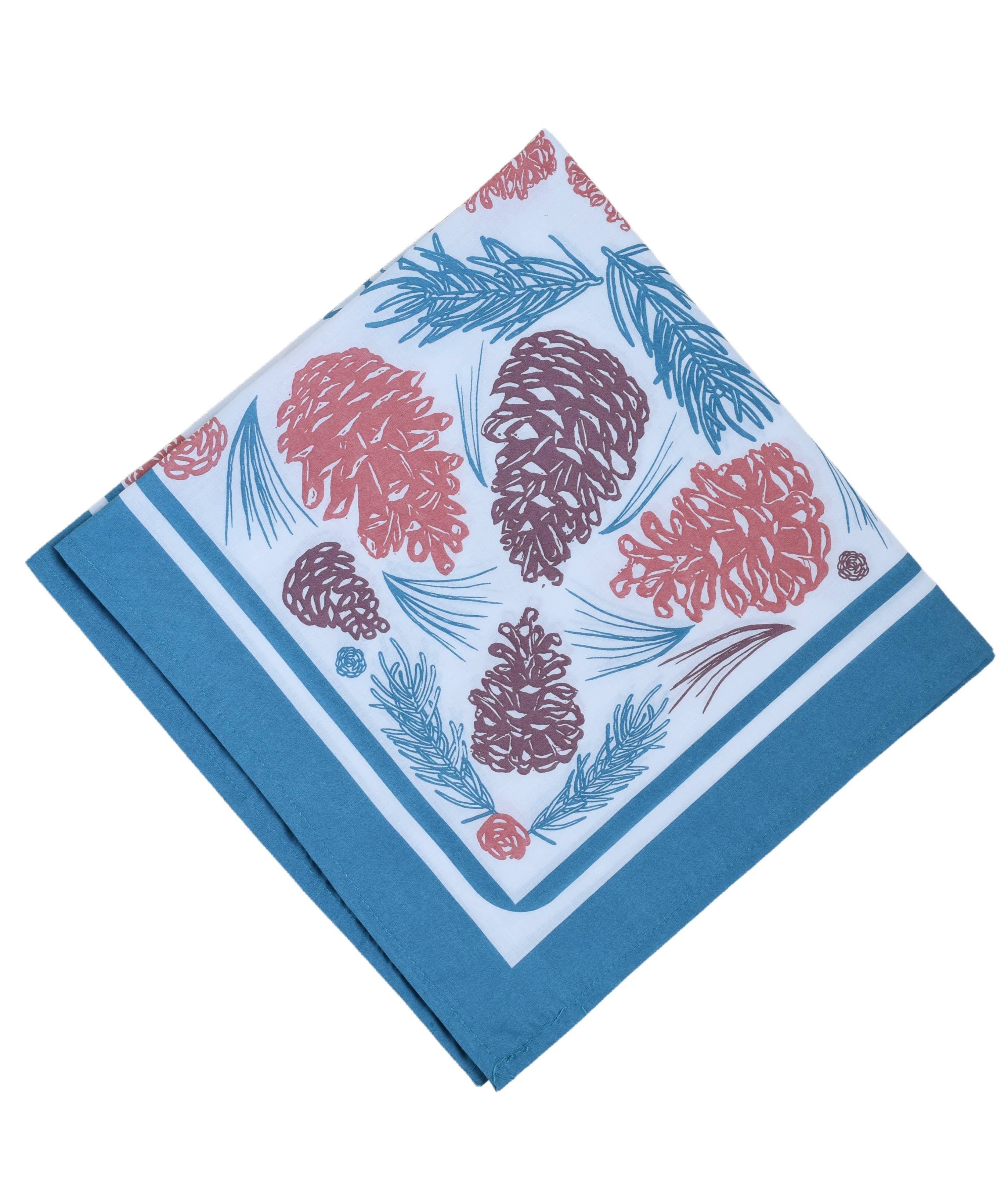 Pine Cone Bandana - 100% Cotton - Woodland - Blue/Green