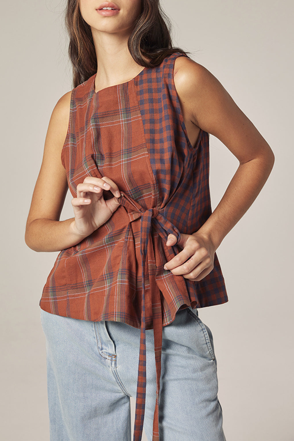 Contrast Panel Top | Brown Plaid