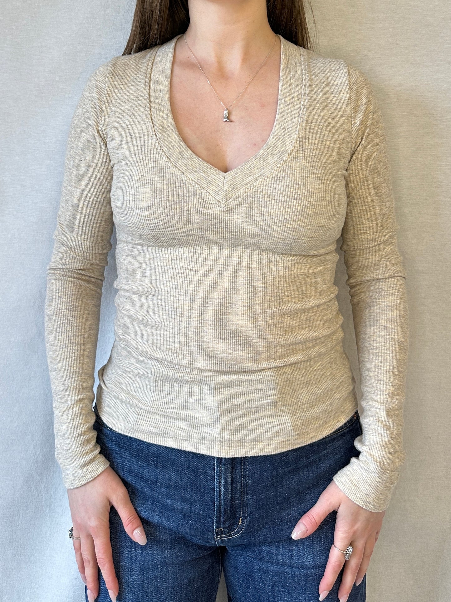 Viola Ribbed V-Neck | Oatmeal