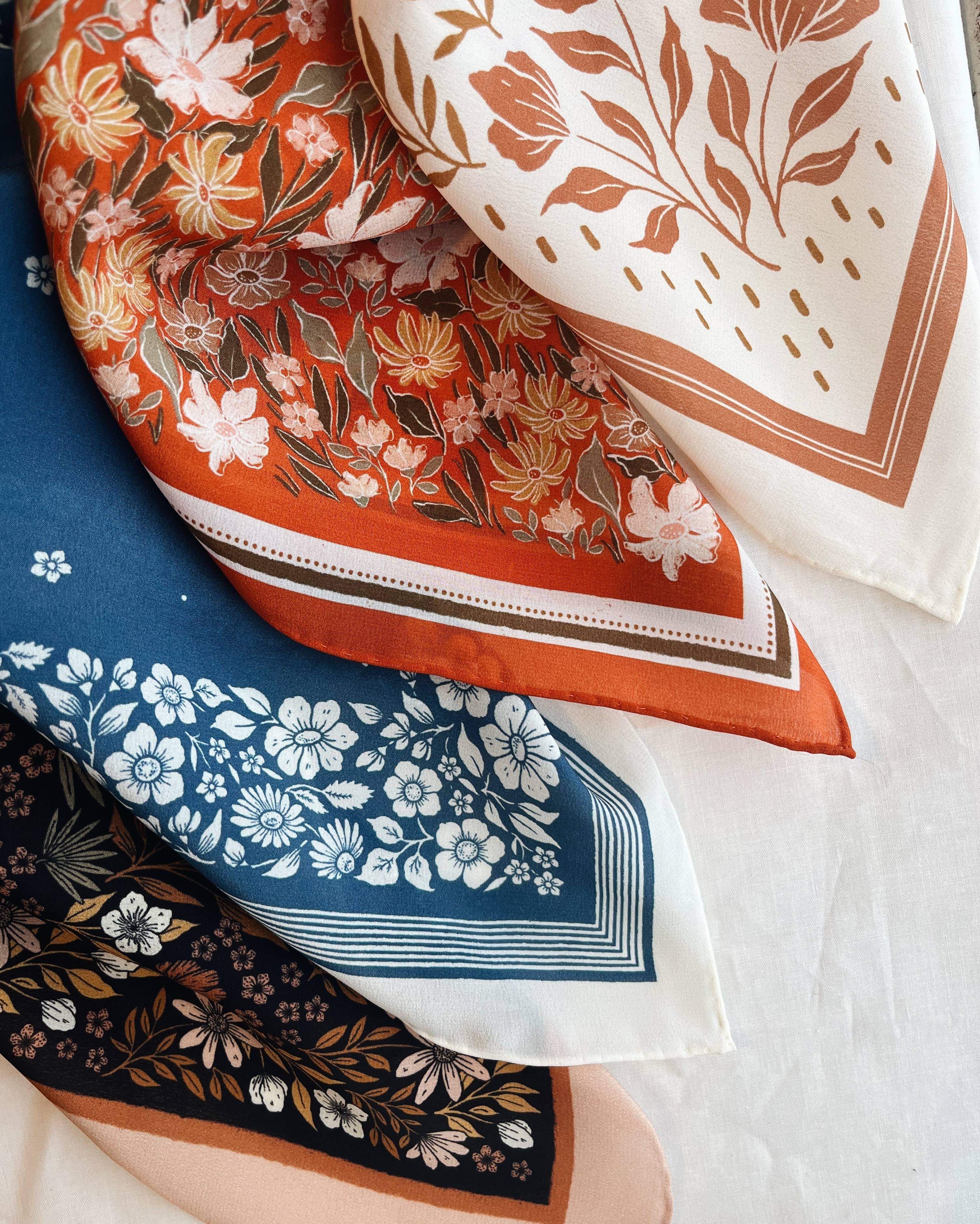 100% Silk Bandana Scarf - Botanical Garden Floral Western