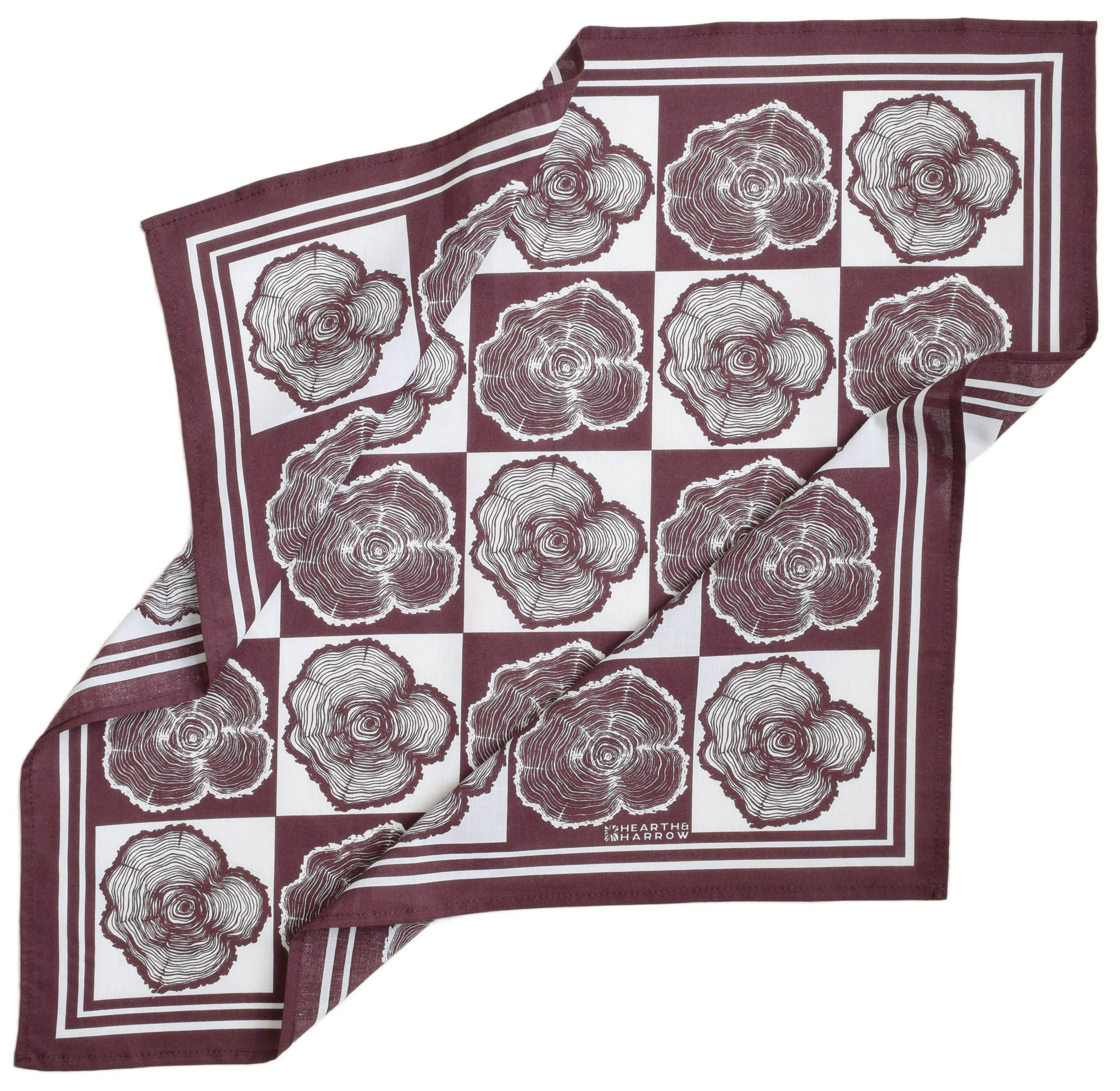 Tree Ring Bandana - 100% Cotton - Burgundy - Hand-printed