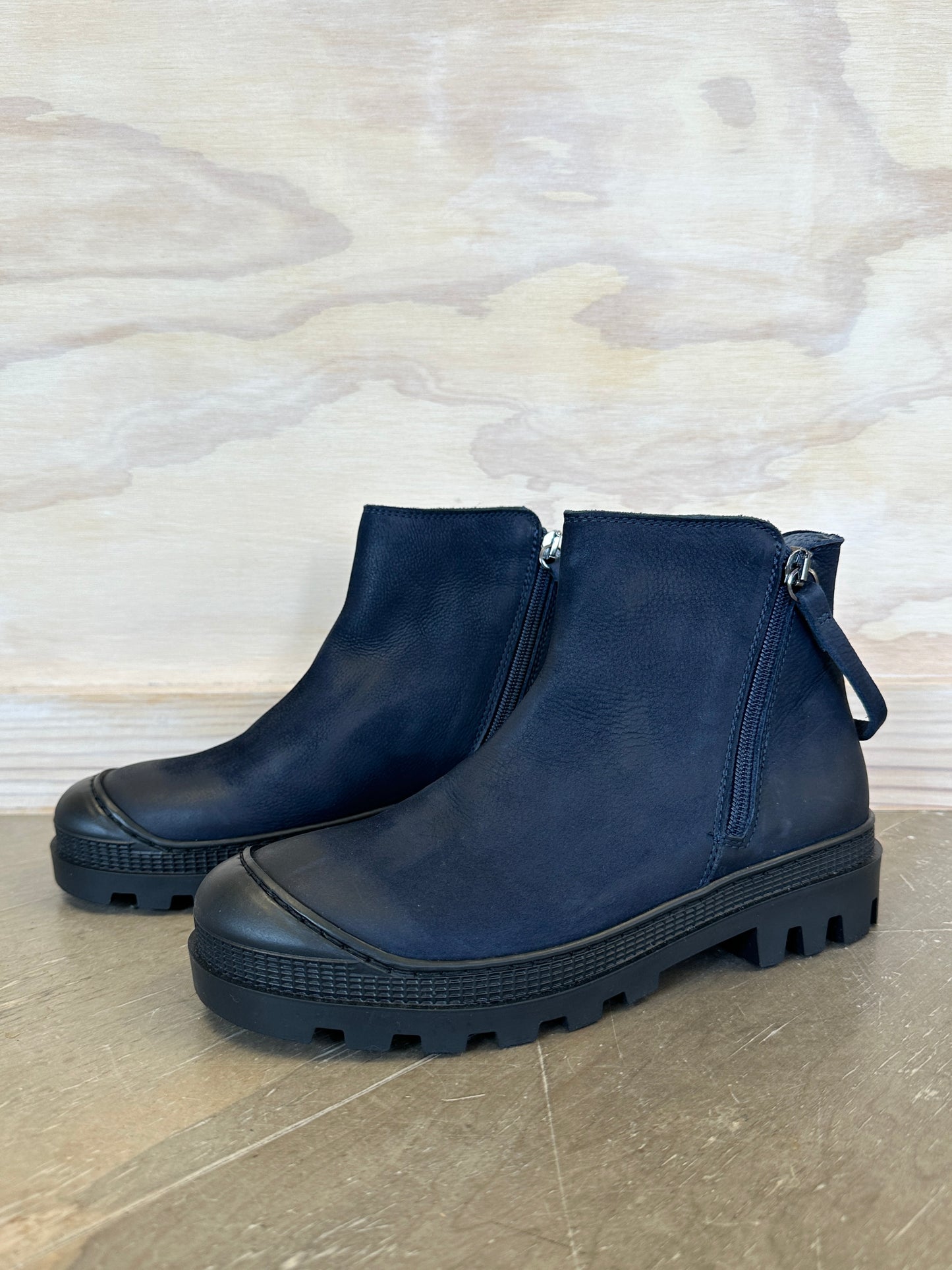 Double Zip Ankle Boot | Navy