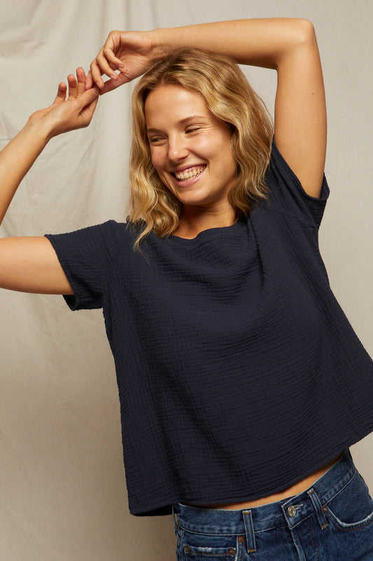 Charlotte Gauze Tee | Navy