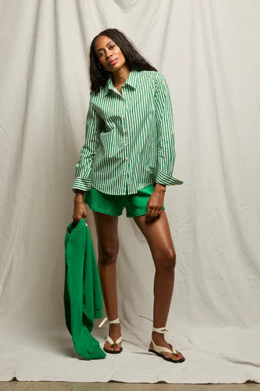 Gisele Poplin Button Down | Grass Stripe