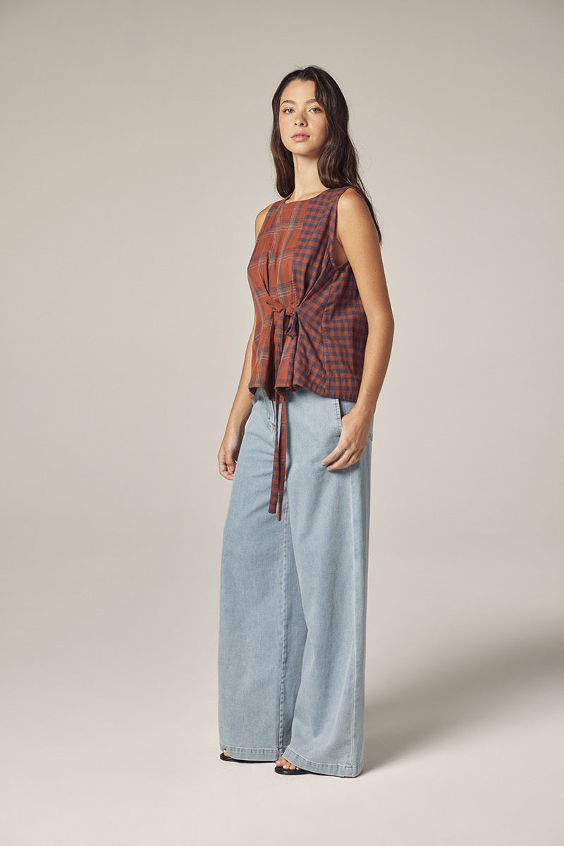 Contrast Panel Top | Brown Plaid