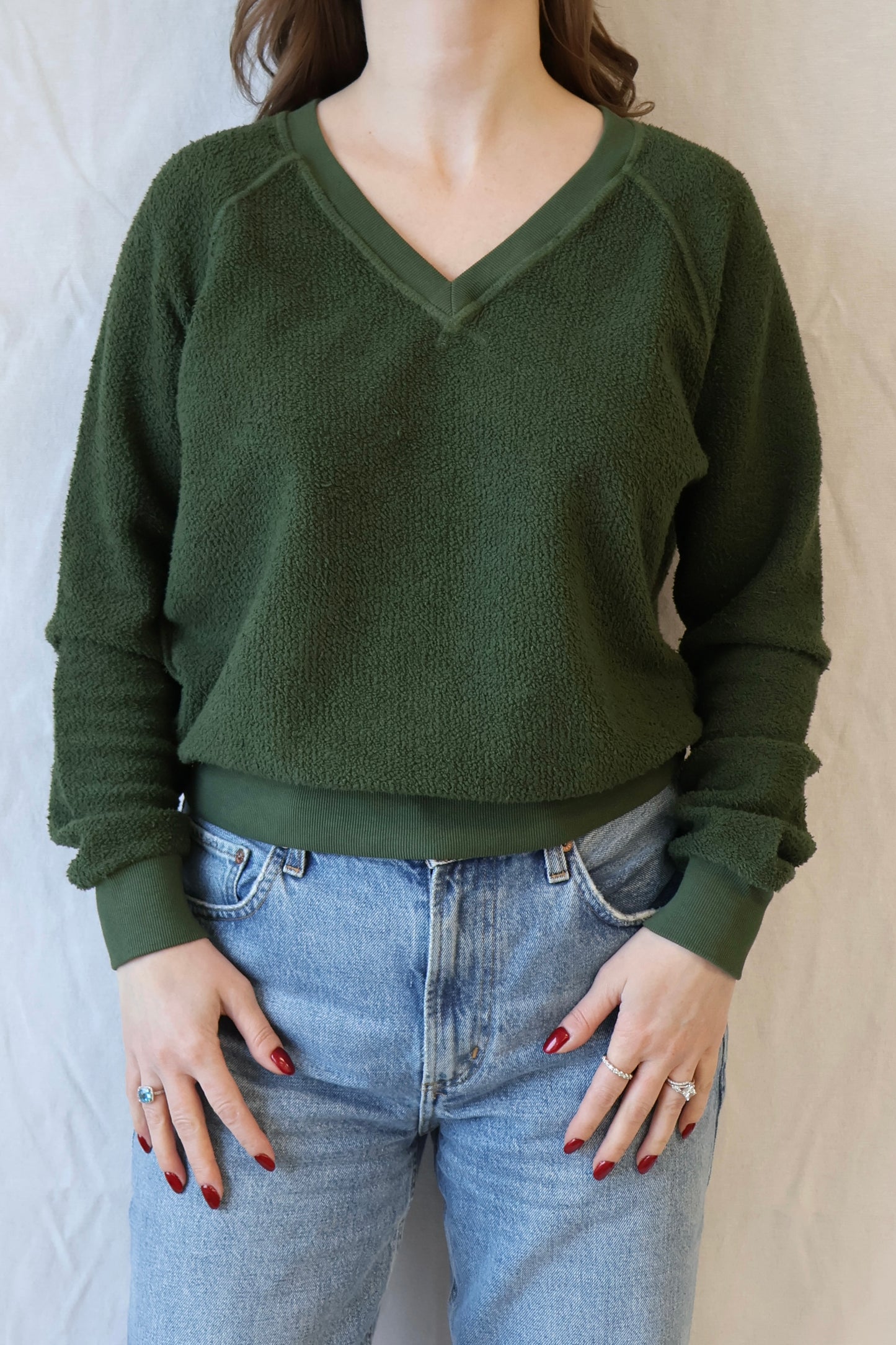 Zuri Inside Out V-Neck Sweatshirt | Fern