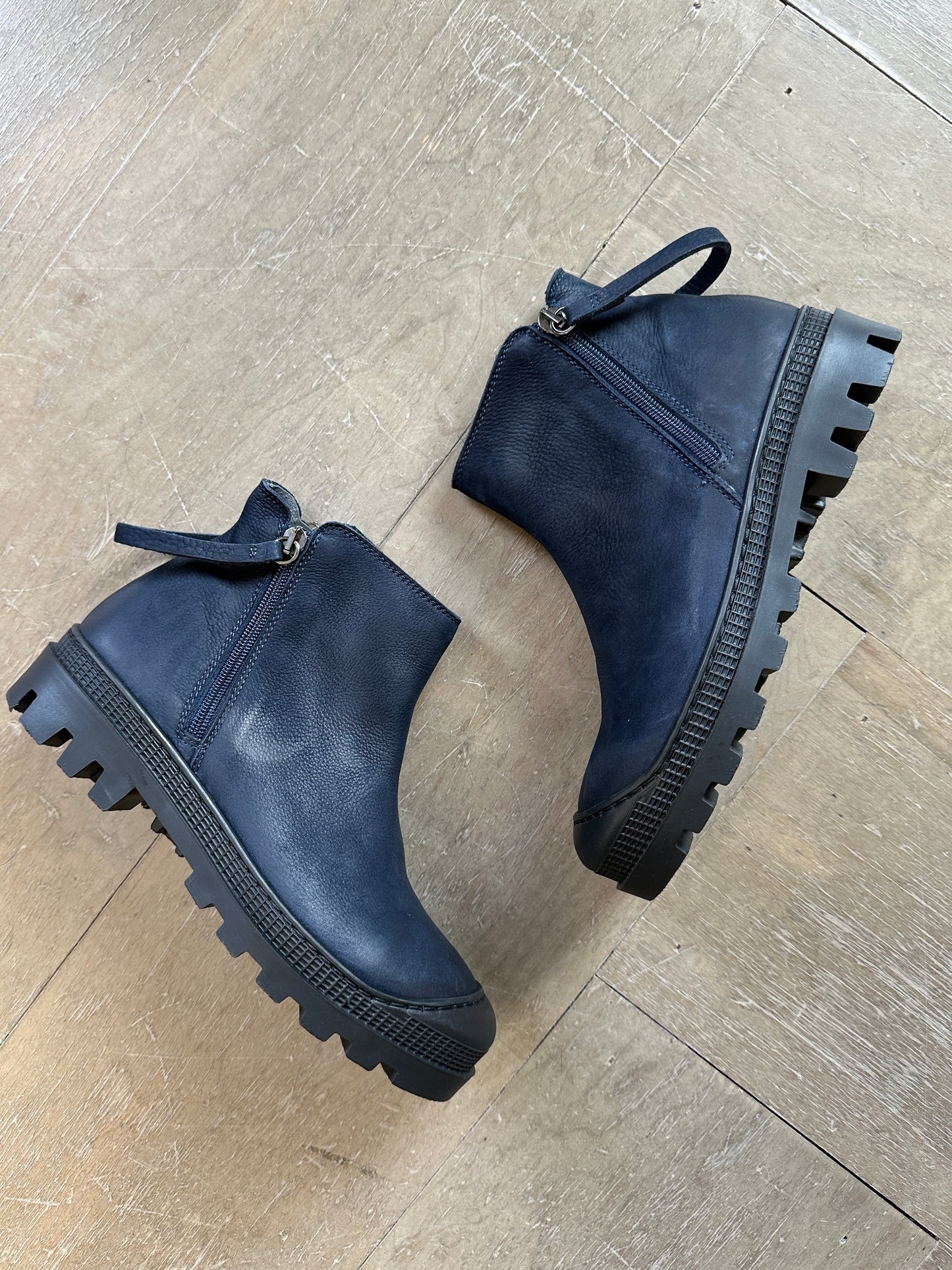 Double Zip Ankle Boot | Navy