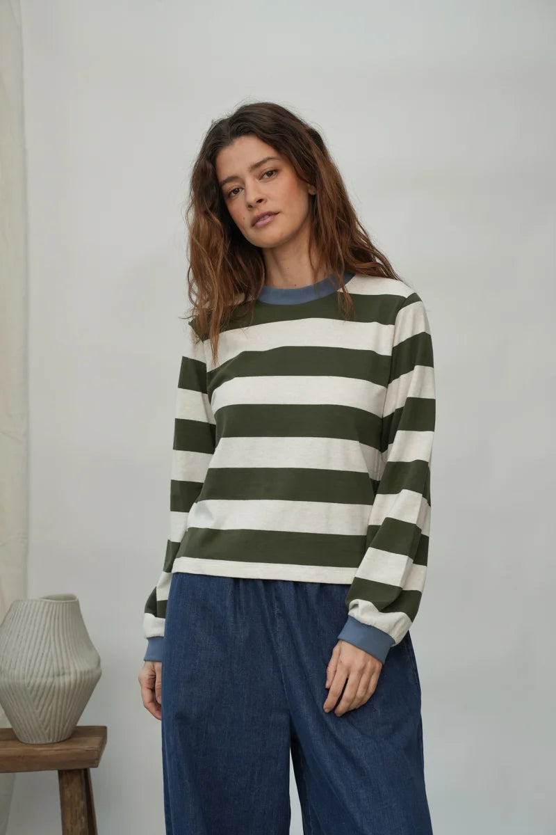 Sierra-Sue Jersey | Olive & Ecru Stripe