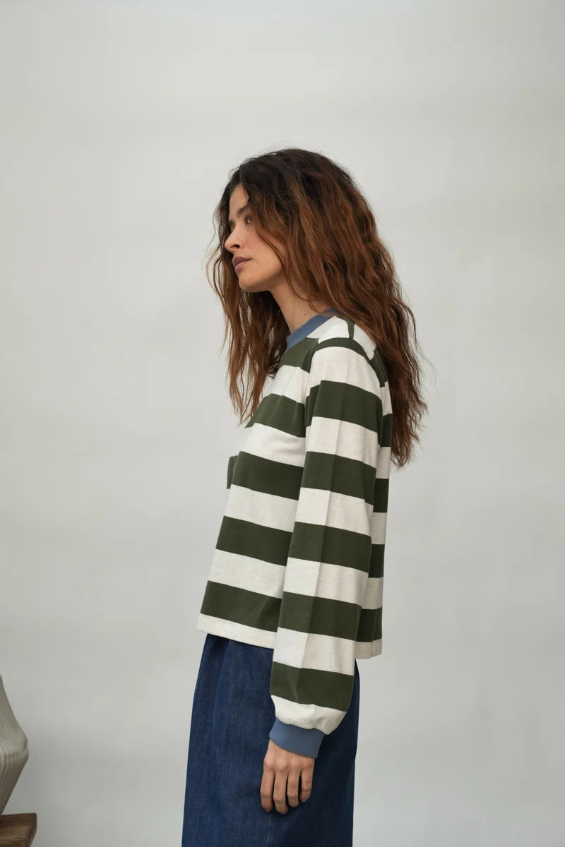 Sierra-Sue Jersey | Olive & Ecru Stripe