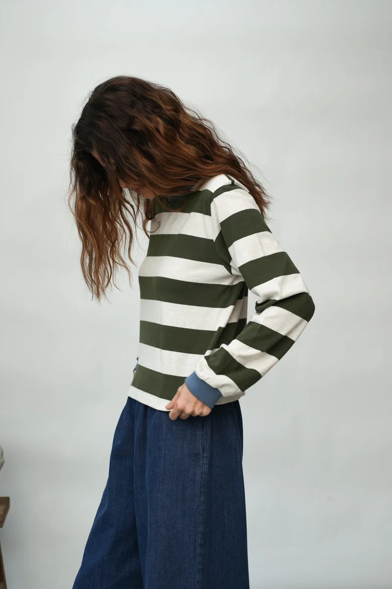 Sierra-Sue Jersey | Olive & Ecru Stripe