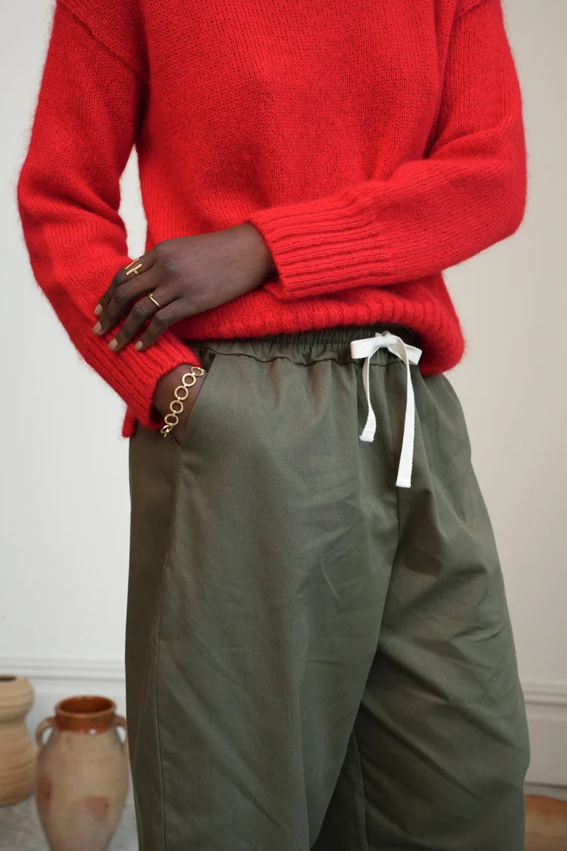 Sofia-Jane Organic Cotton Trousers | Olive