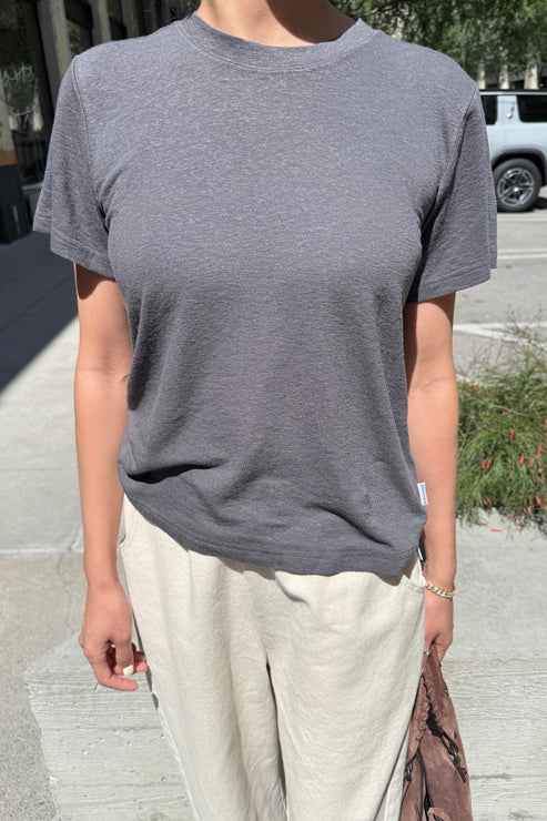 Bo Linen Blend Tee | Charcoal