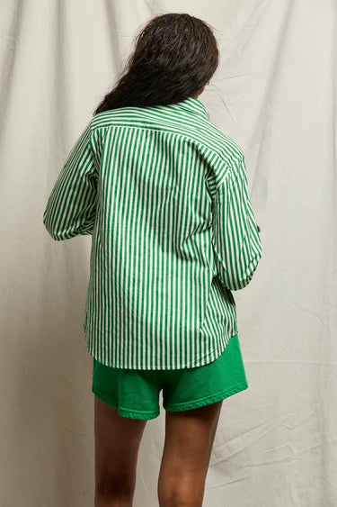 Gisele Poplin Button Down | Grass Stripe