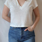 Rosie Linen Blend V-Neck Tee | Natural