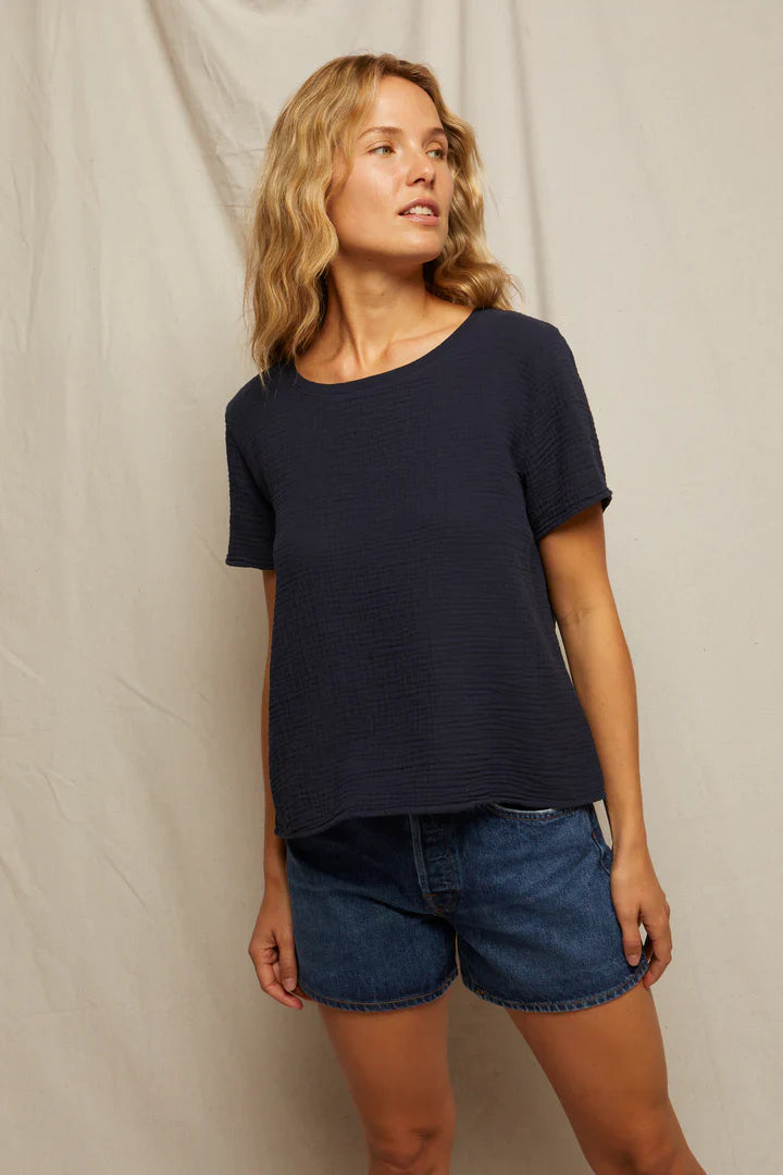 Charlotte Gauze Tee | Navy