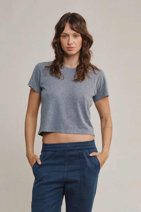 Heathered Cropped Lorel Tee | Deep Indigo