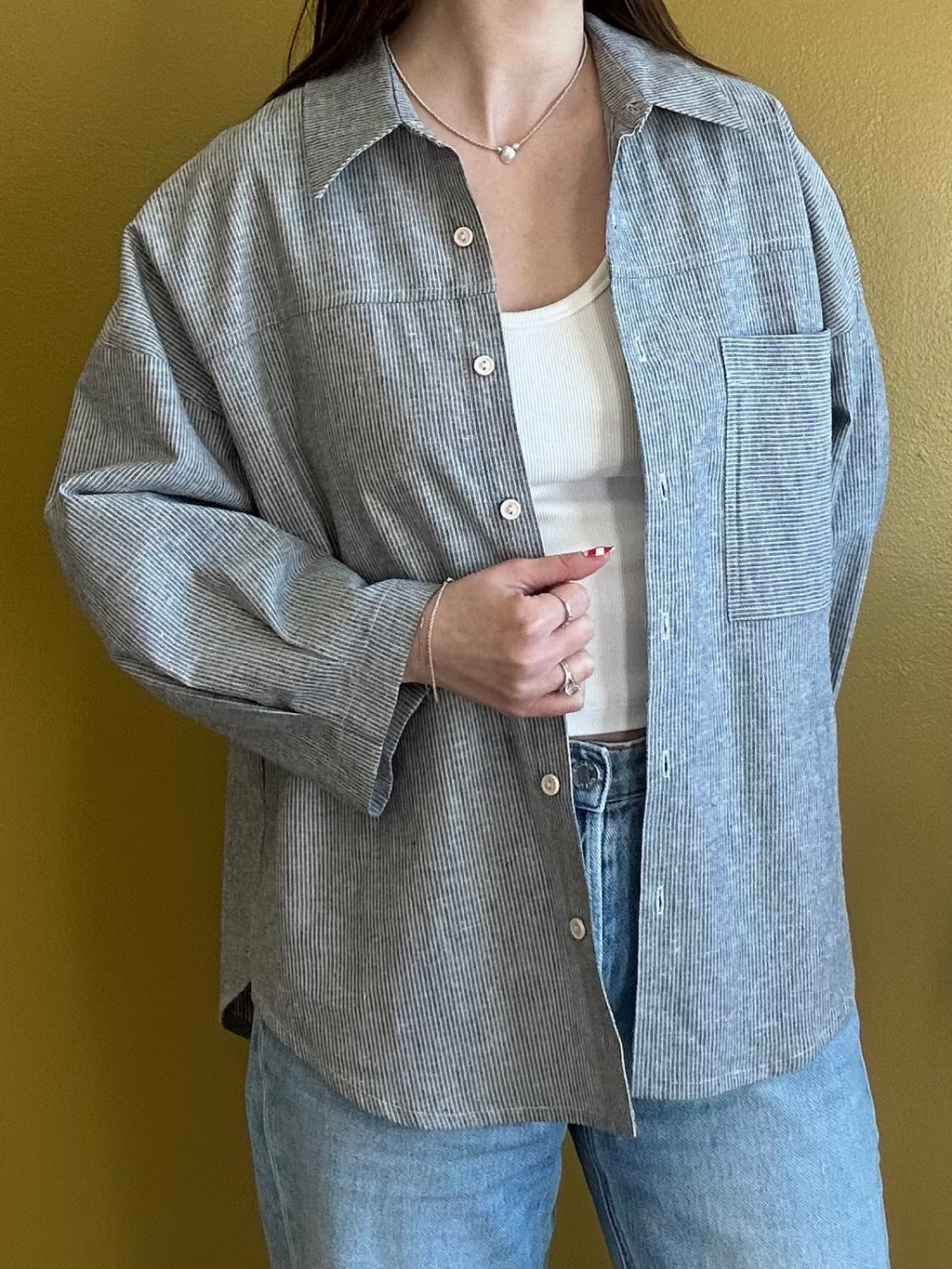 Jacob Oversize Shirt | Blue Beige Stripe