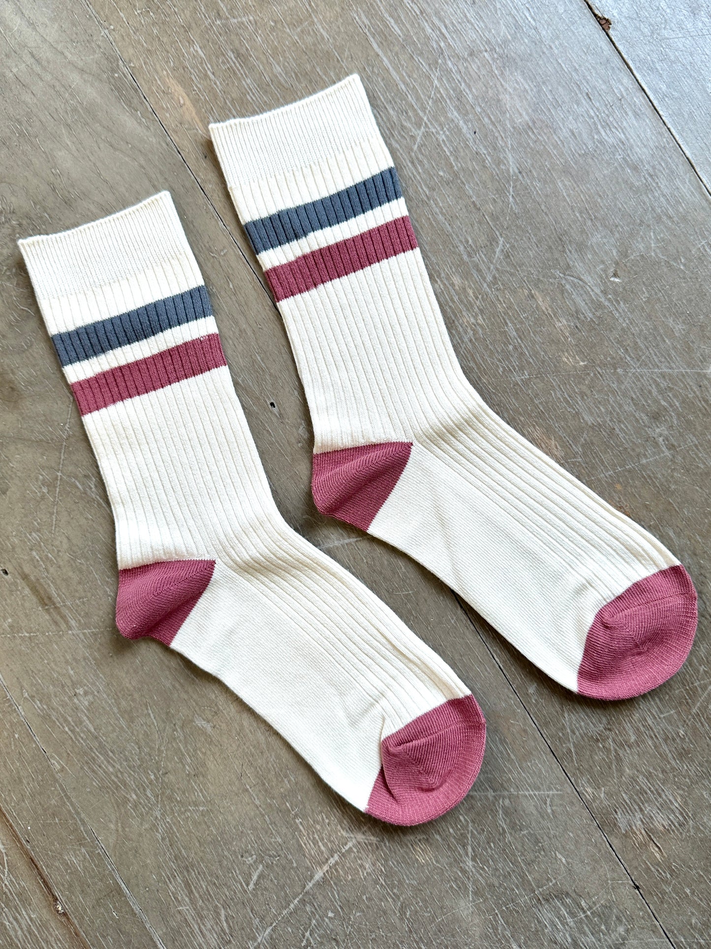 Dark Pink Retro Crew Socks