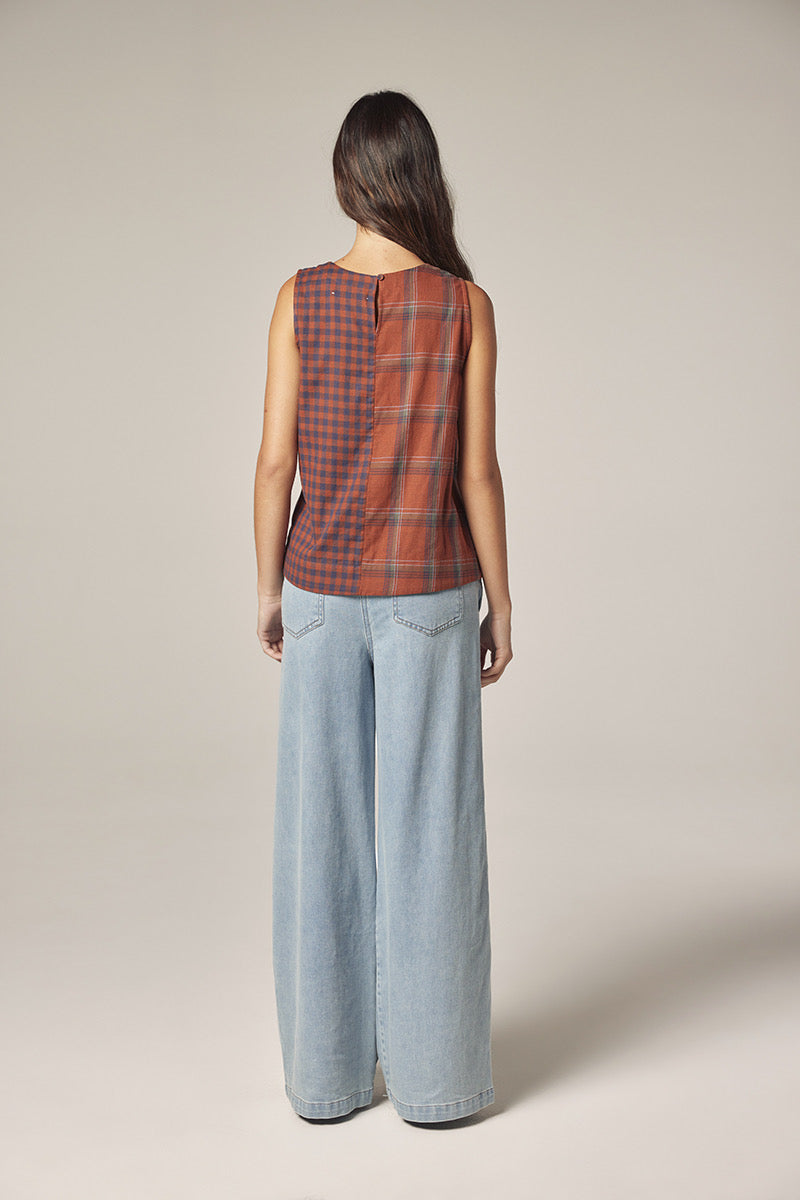 Contrast Panel Top | Brown Plaid