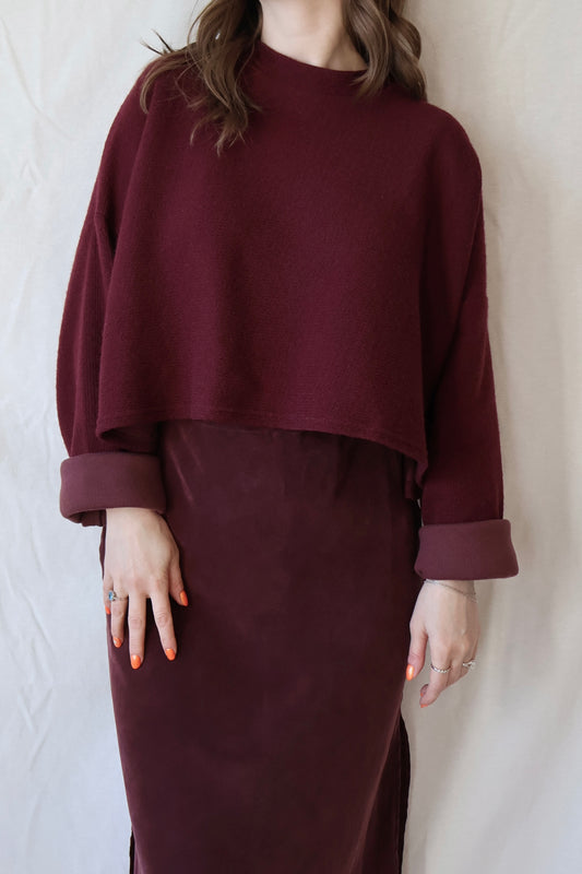 Cropped Crew Sweater | Aubergine