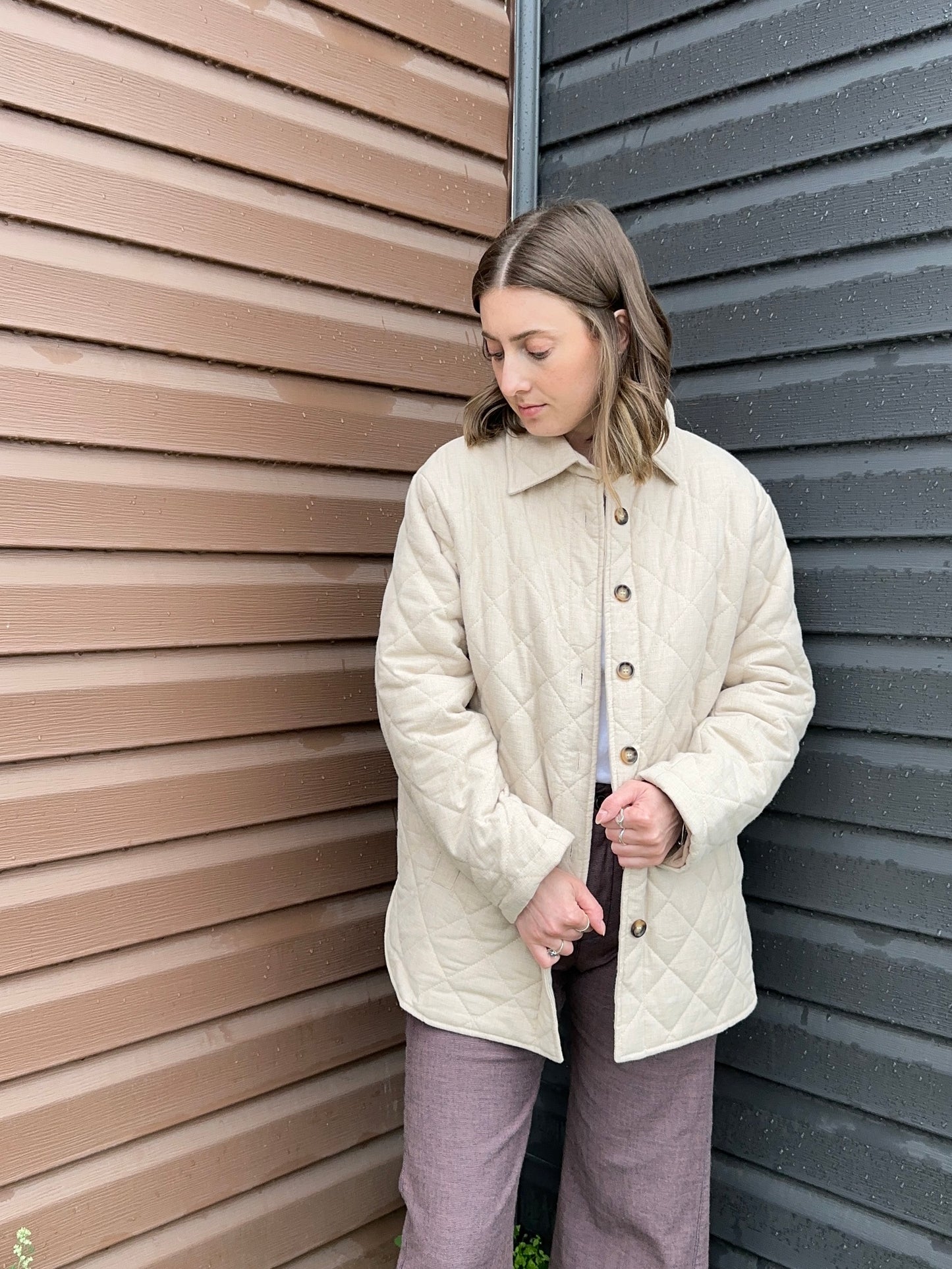 Quilted Button Down Jacket | Oatmeal