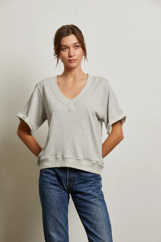 Briggs Rolled Sleeve V-Neck Sweatshirt | Heather Grey