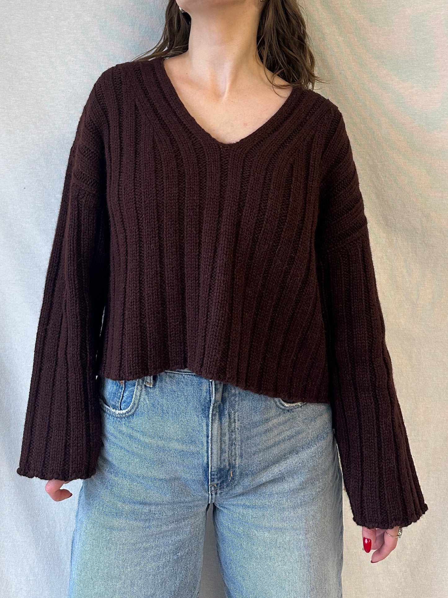 Cropped Rib Sweater | Plum