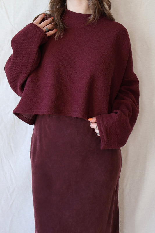 Cropped Crew Sweater | Aubergine