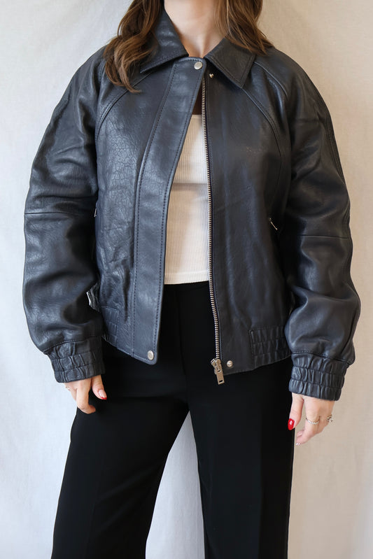 Sanula Leather Bomber | Asphalt