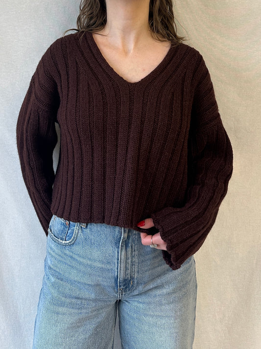 Cropped Rib Sweater | Plum